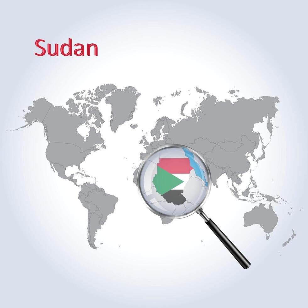vergrößert Karte Sudan mit das Flagge von Sudan Erweiterung von Karten, Vektor Kunst
