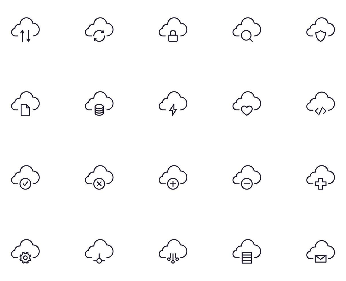 Wolke Konzept. Sammlung von modern hoch Qualität Wolke Linie Symbole. editierbar Schlaganfall. Prämie linear Symbol zum Netz Websites, Flyer, Banner, online Geschäfte und Firmen. vektor