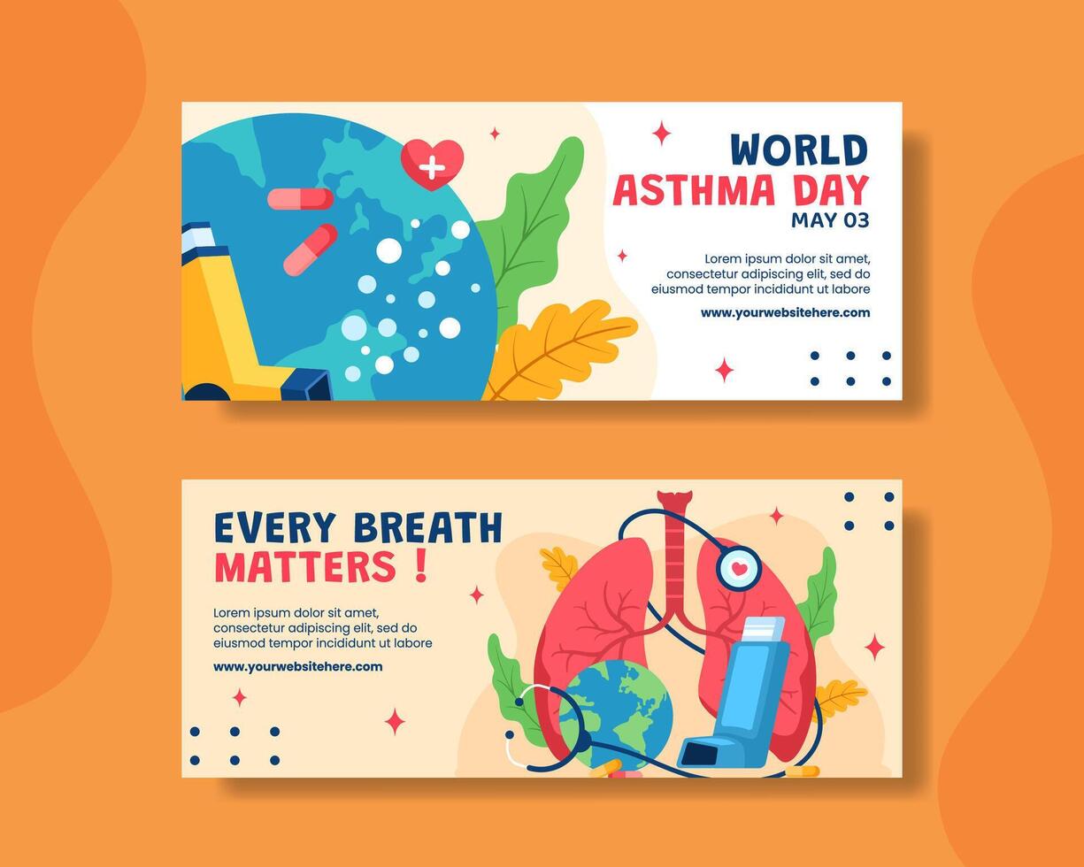 Asthma Tag horizontal Banner eben Karikatur Hand gezeichnet Vorlagen Hintergrund Illustration vektor