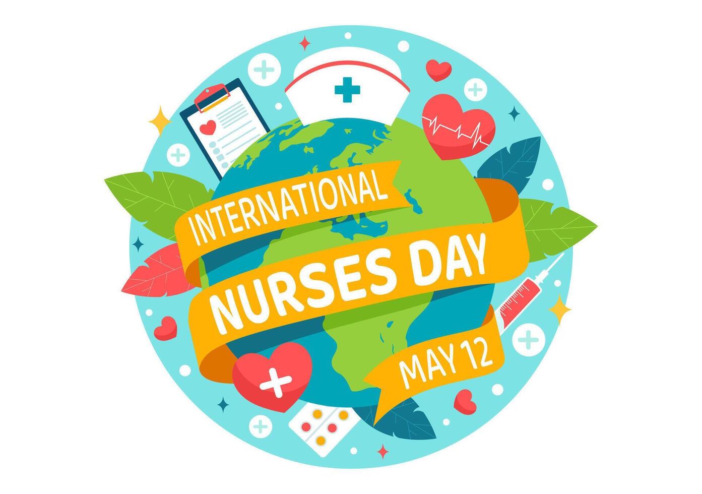 International Krankenschwestern Tag Vektor Illustration auf kann 12 zum Beiträge Das Krankenschwester machen zu Gesellschaft im Gesundheitswesen eben Kinder Karikatur Hintergrund