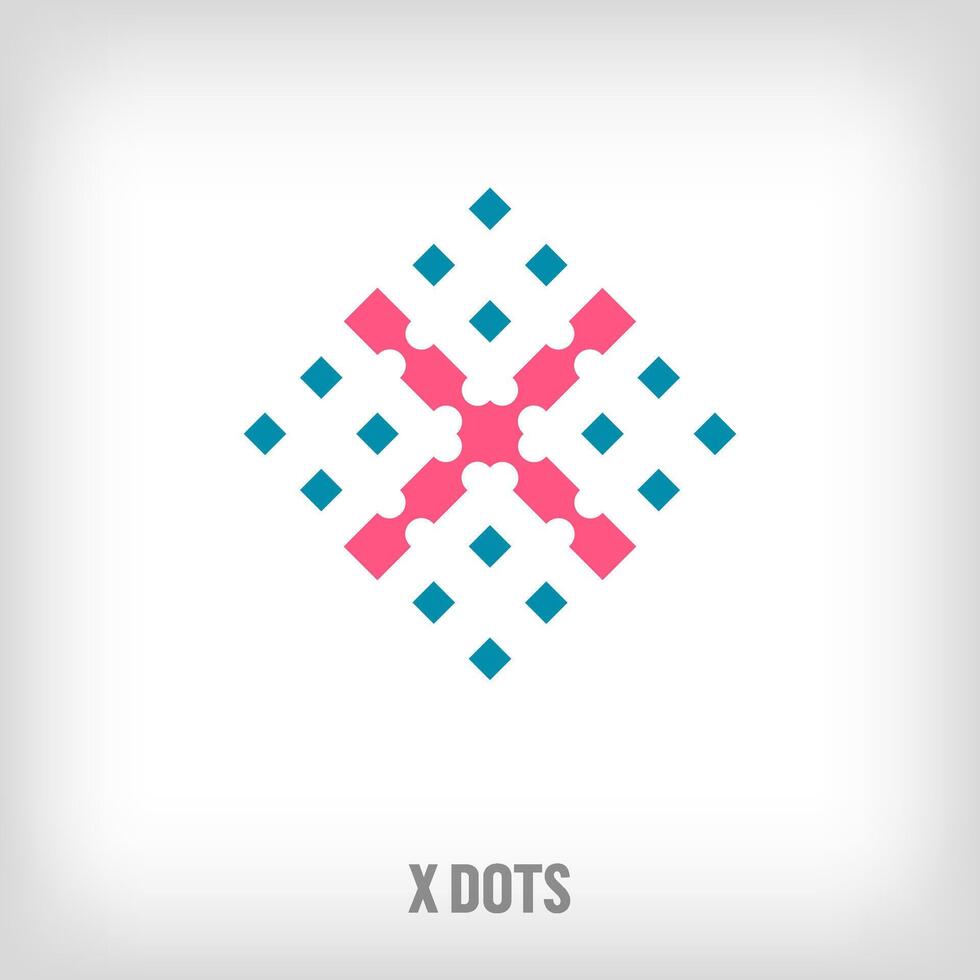 fyrkant x form logotyp. geometrisk konstnärlig x ikon pixel. integrerande och integrerande punkt rörelse. modern ikon hamnar. vektor