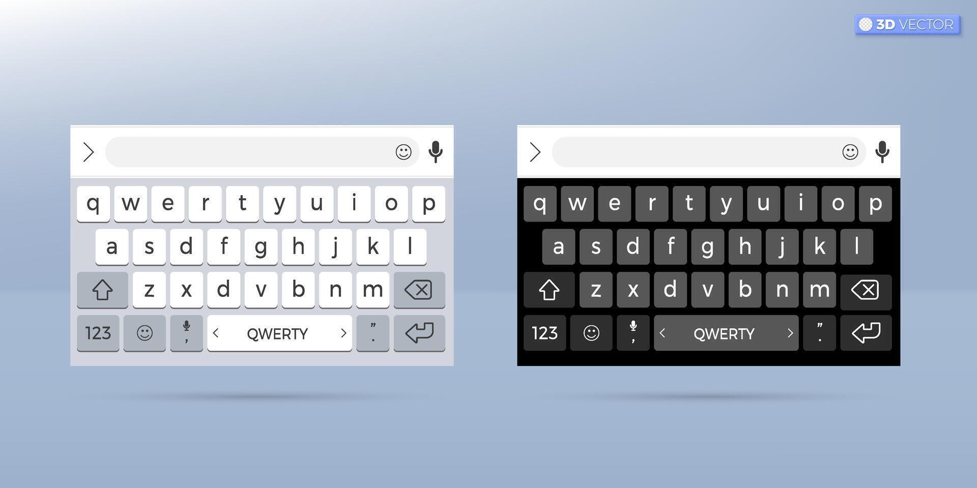 qwerty smartphone tangentbord ikon symbol. ljus läge tangentbord. svart skärm tangentbord med engelsk qwerty alfabet knappar för enhet begrepp. 3d vektor isolerat illustration, tecknad serie pastell minimal.
