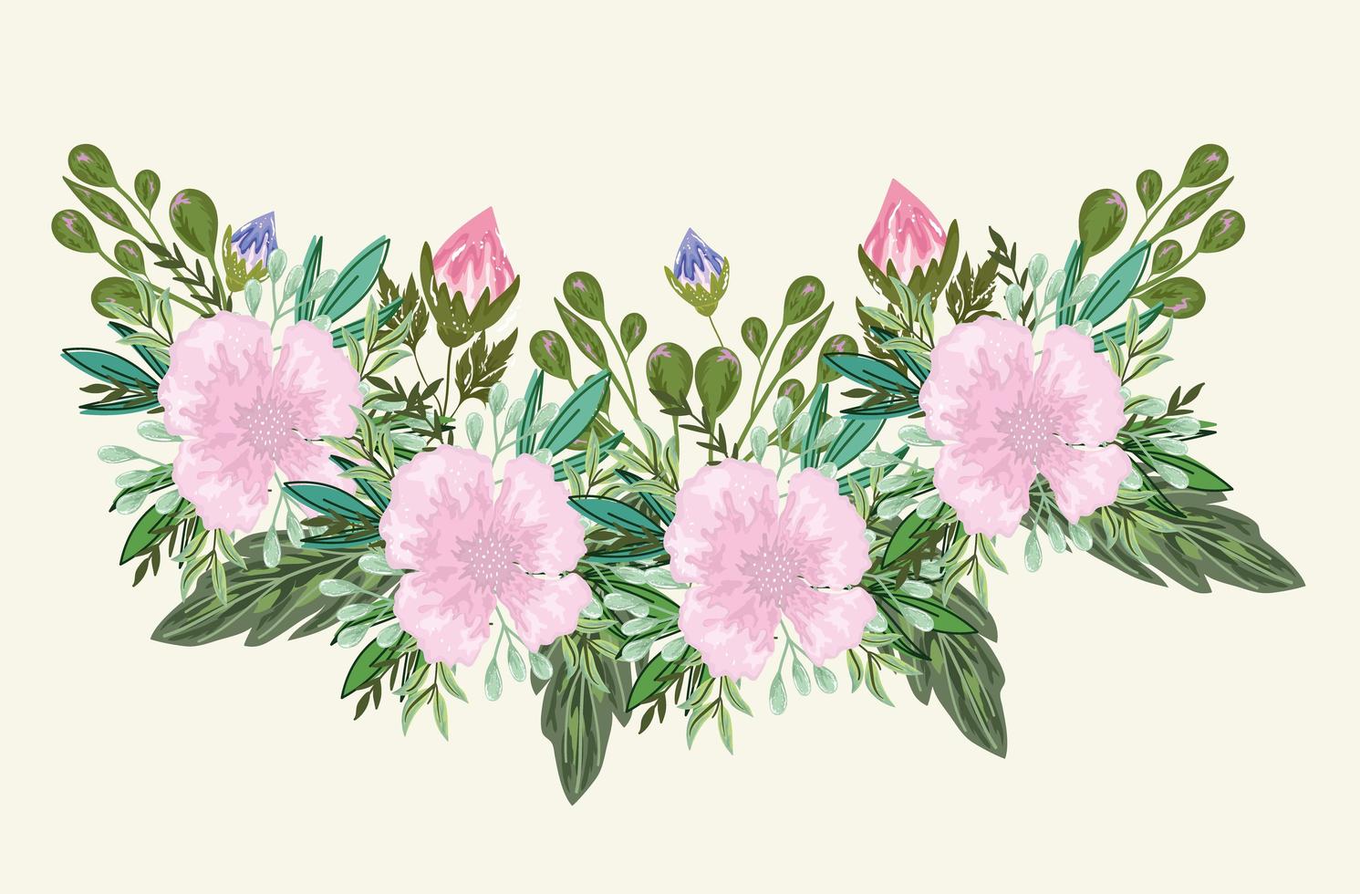 blommor och groddar blad lövverk bukett målning design vektor