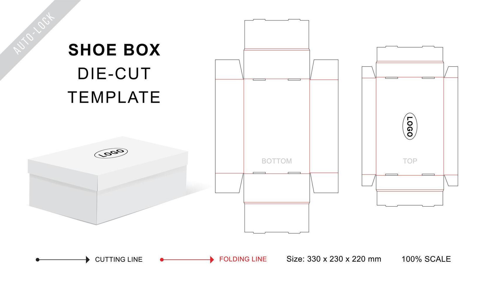 sko låda dö skära mall eller Auto lås förpackning vektor