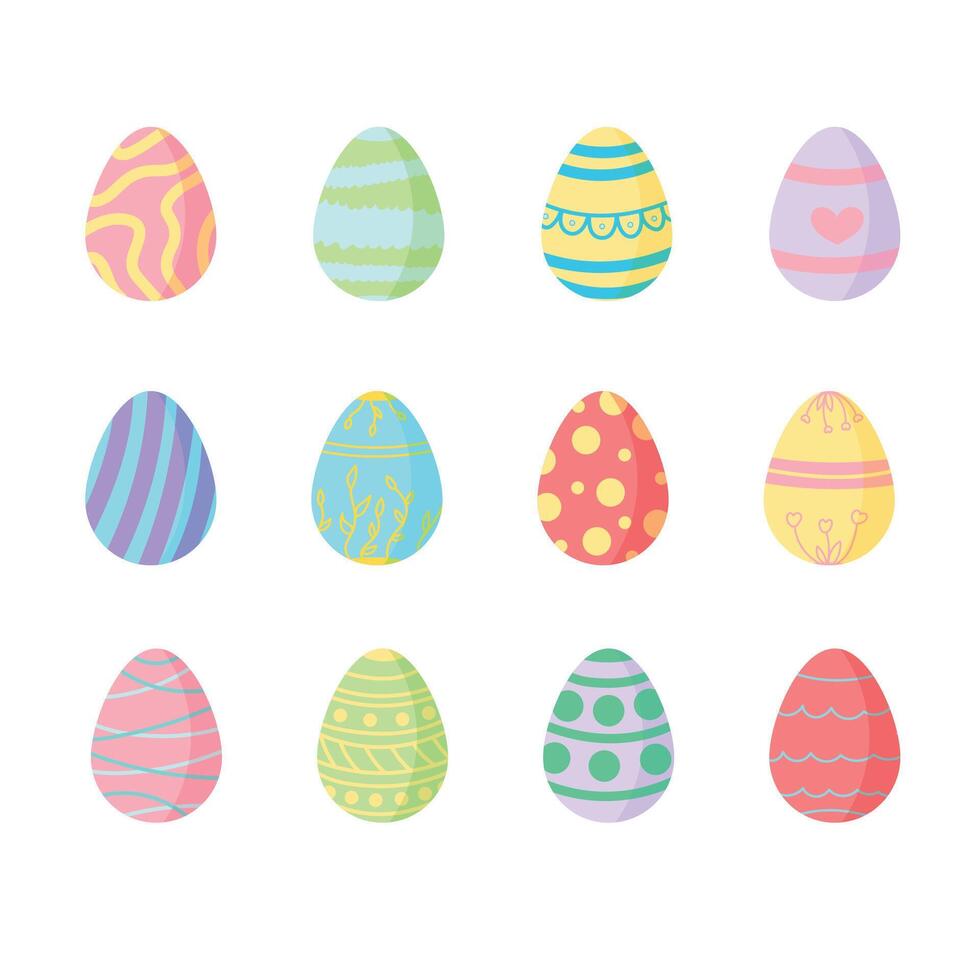 Lycklig påsk ägg uppsättning isolerat. platt vektor illustration med färgad ägg för Semester.