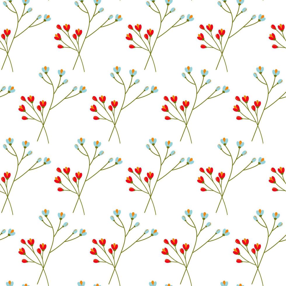 nahtlos Muster von bunt Blühen Zweige im modisch hell Farben. abstrakt Hintergrund Textur vektor