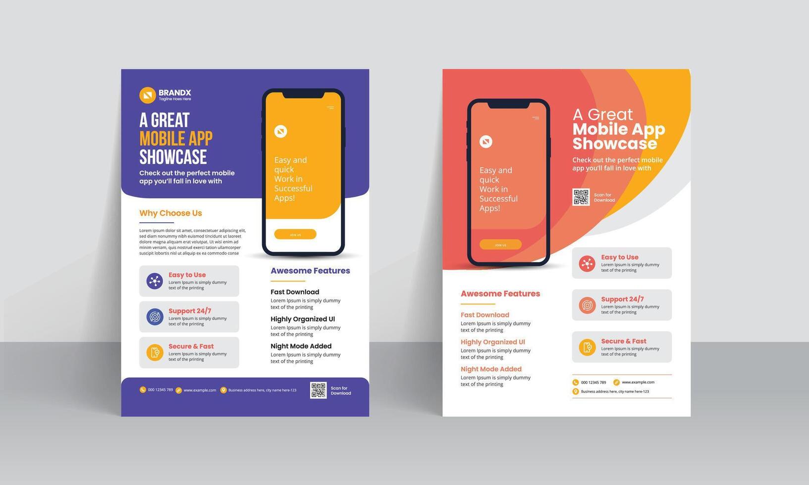 Handy, Mobiltelefon App Beförderung Flyer Broschüre Startseite Vorlage mit kreativ Layout vektor