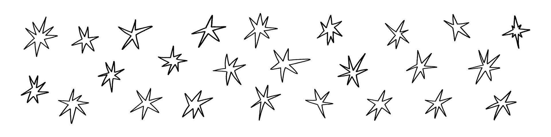 hand dragen stjärna former med krita och penna texturer. platt vektor illustration isolerat på vit bakgrund.