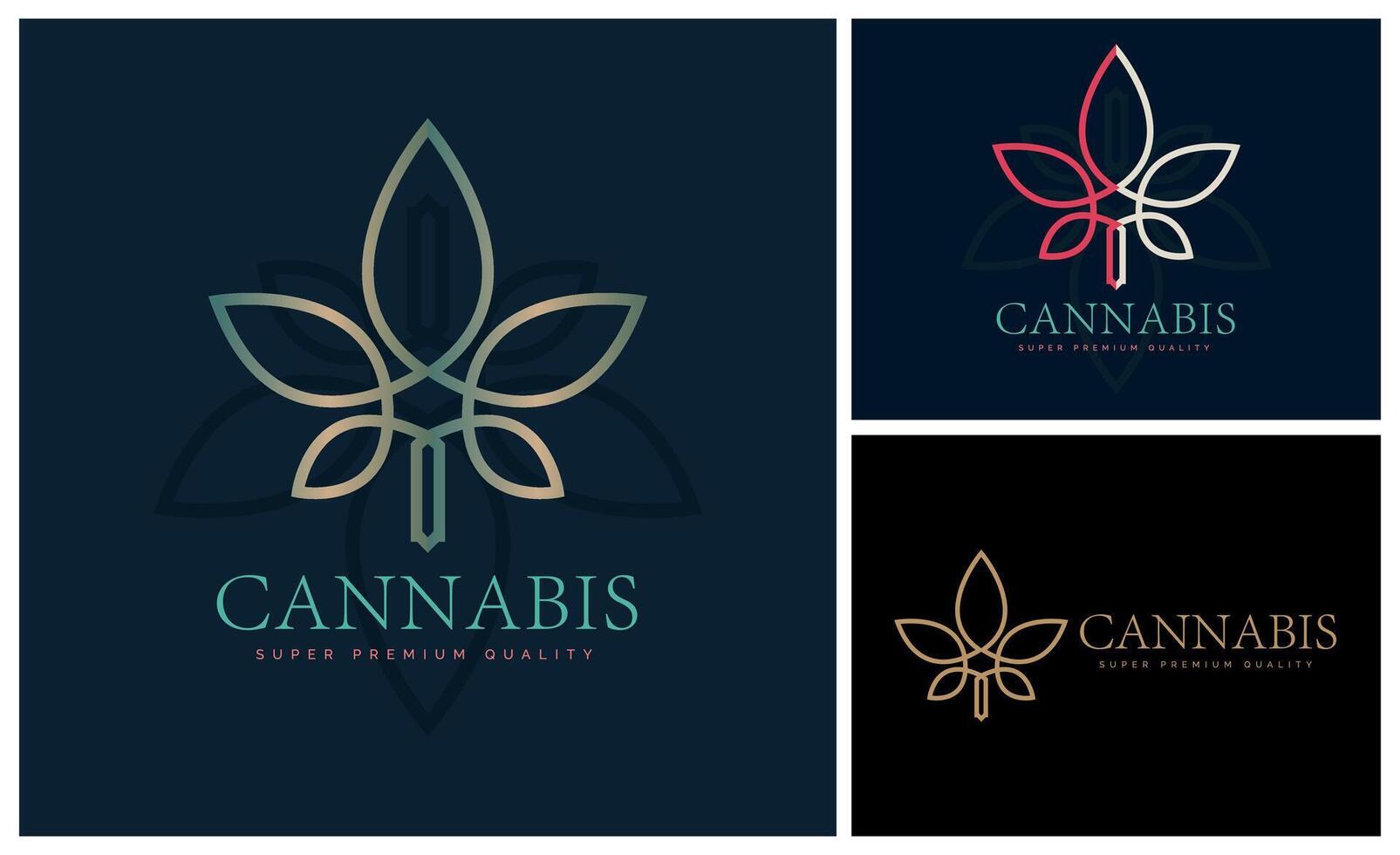 Cannabis Marihuana cbd Hanf Blatt Linie Stil Luxus Logo Design Vorlage vektor