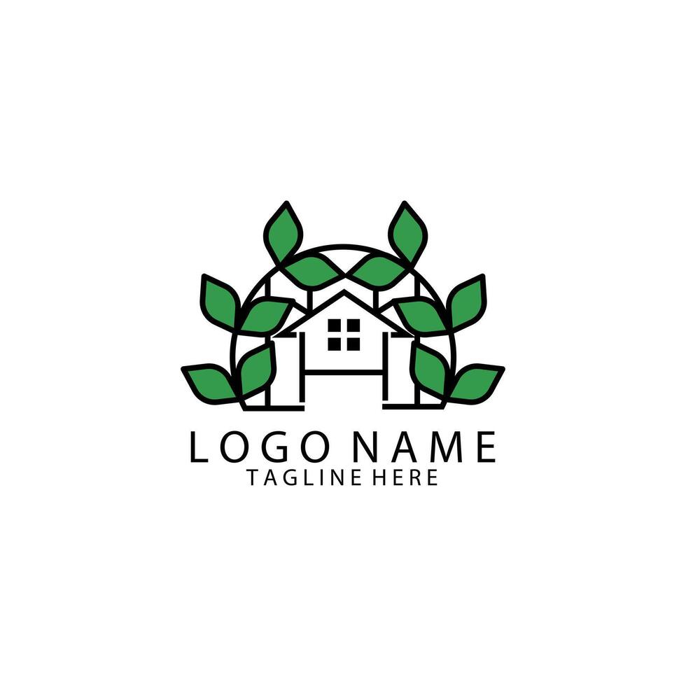 minimalistisk grön hus ikon logotyp design vektor