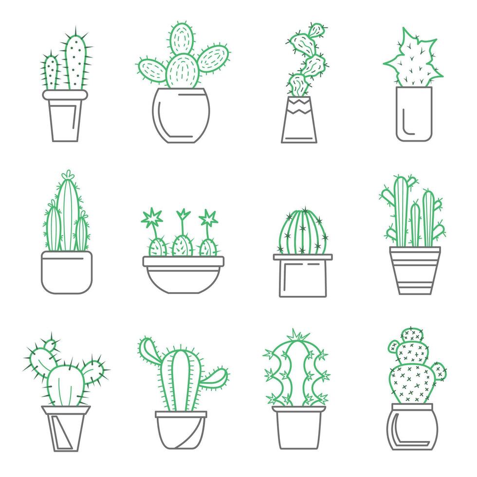 Kaktus Zeichen dünn Linie Symbol Satz. Vektor