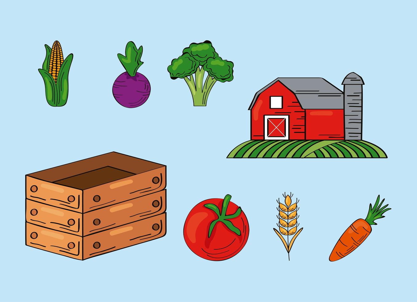 acht frische landwirtschaftliche Produkte vektor