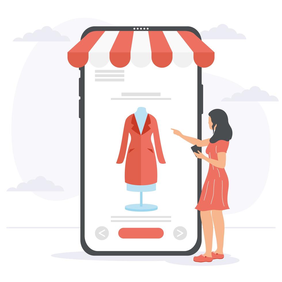 kvinna som handlar i smarphone vektor