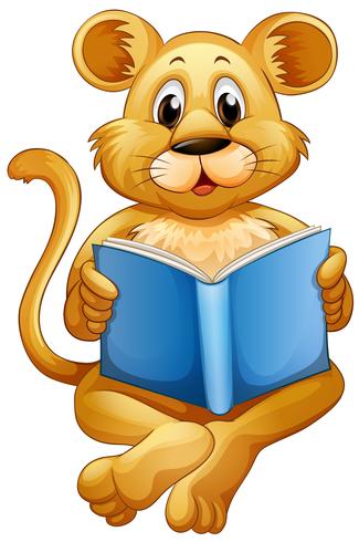 Lion cub läser blå bok vektor