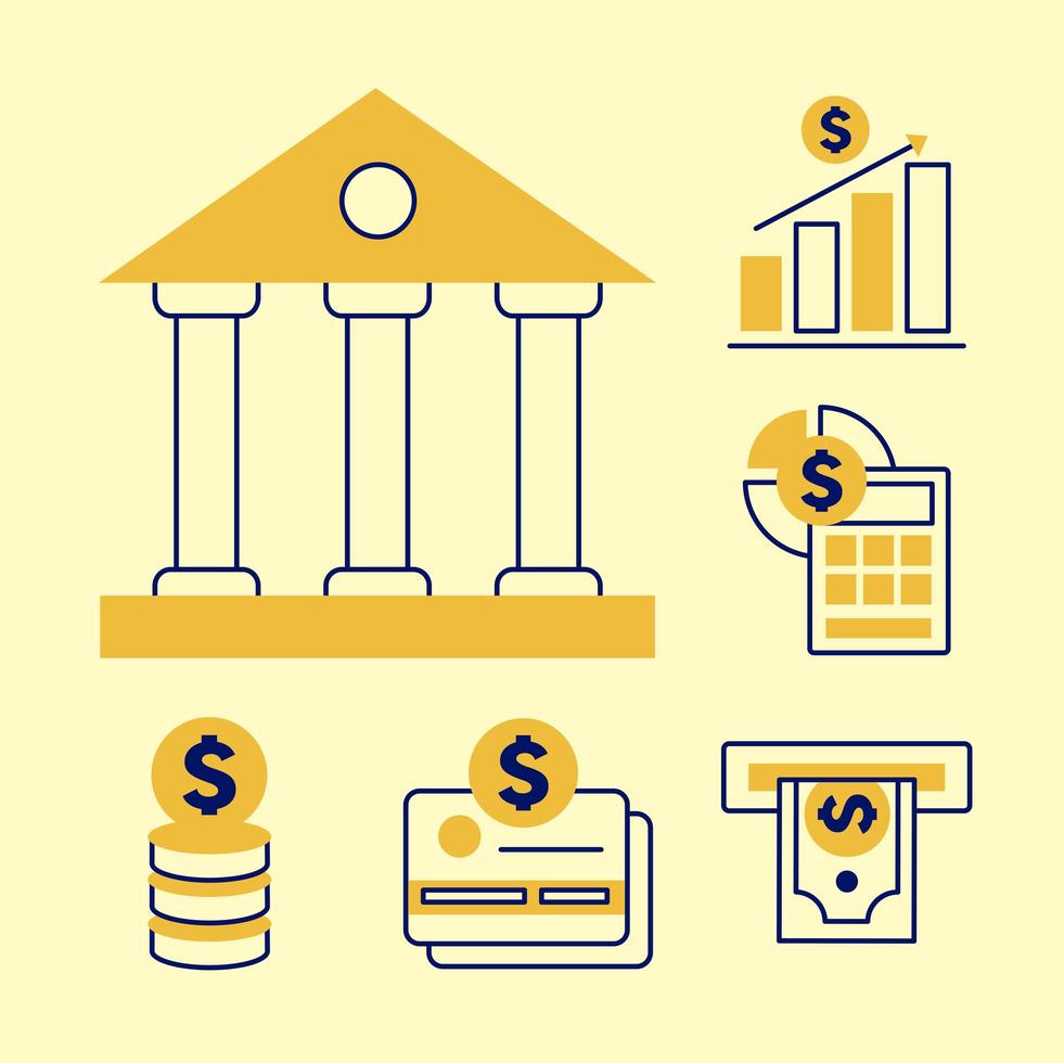 bank med pengarsymboluppsättning vektor