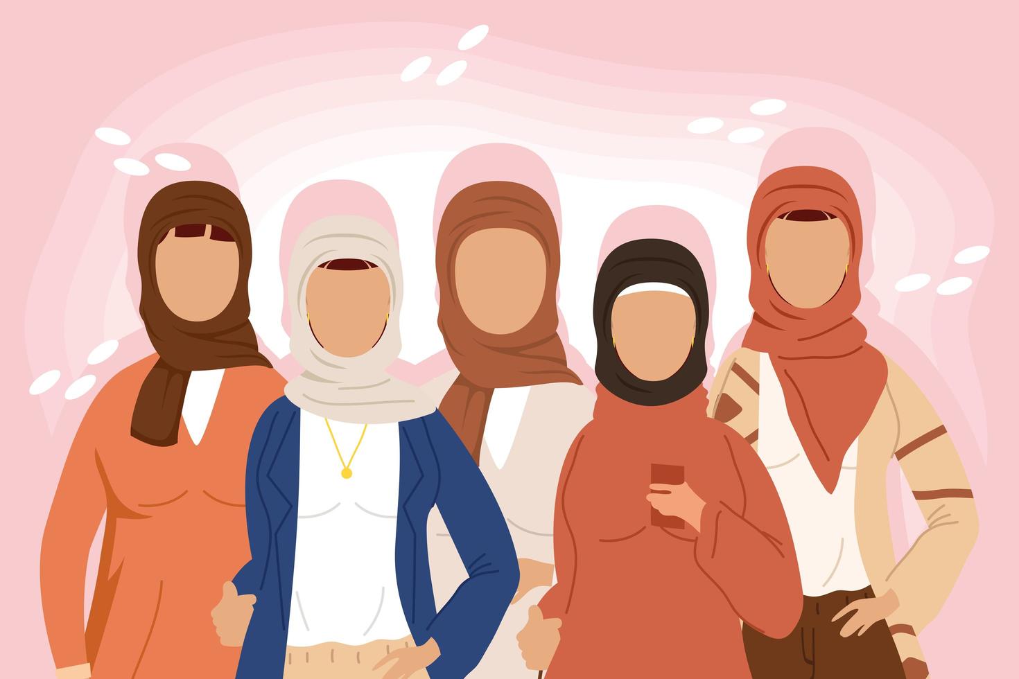 fem muslimska samhällskvinnor vektor