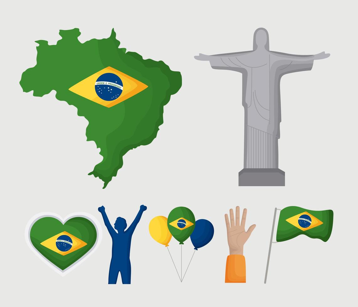 sju brasilianska självständighetsdagen ikoner vektor