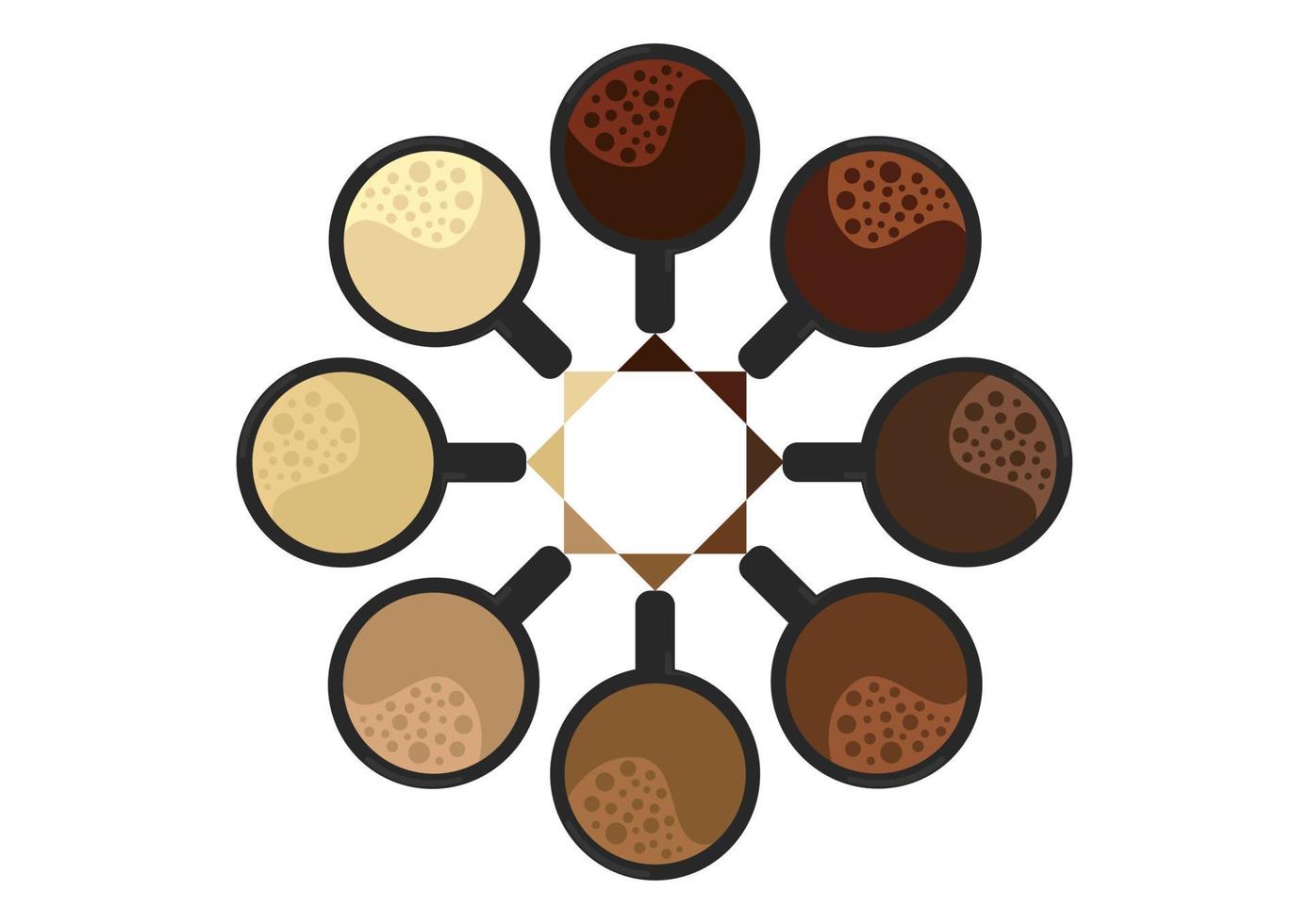 kaffebakgrunder med olika typer och färger av kaffe, med en enkel och modern design vektor
