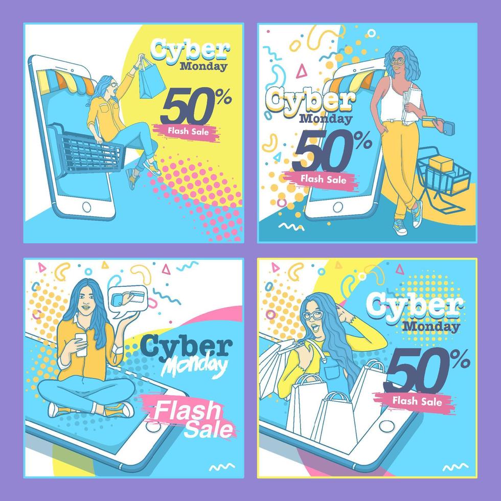 Cyber Monday Social-Media-Postpack vektor