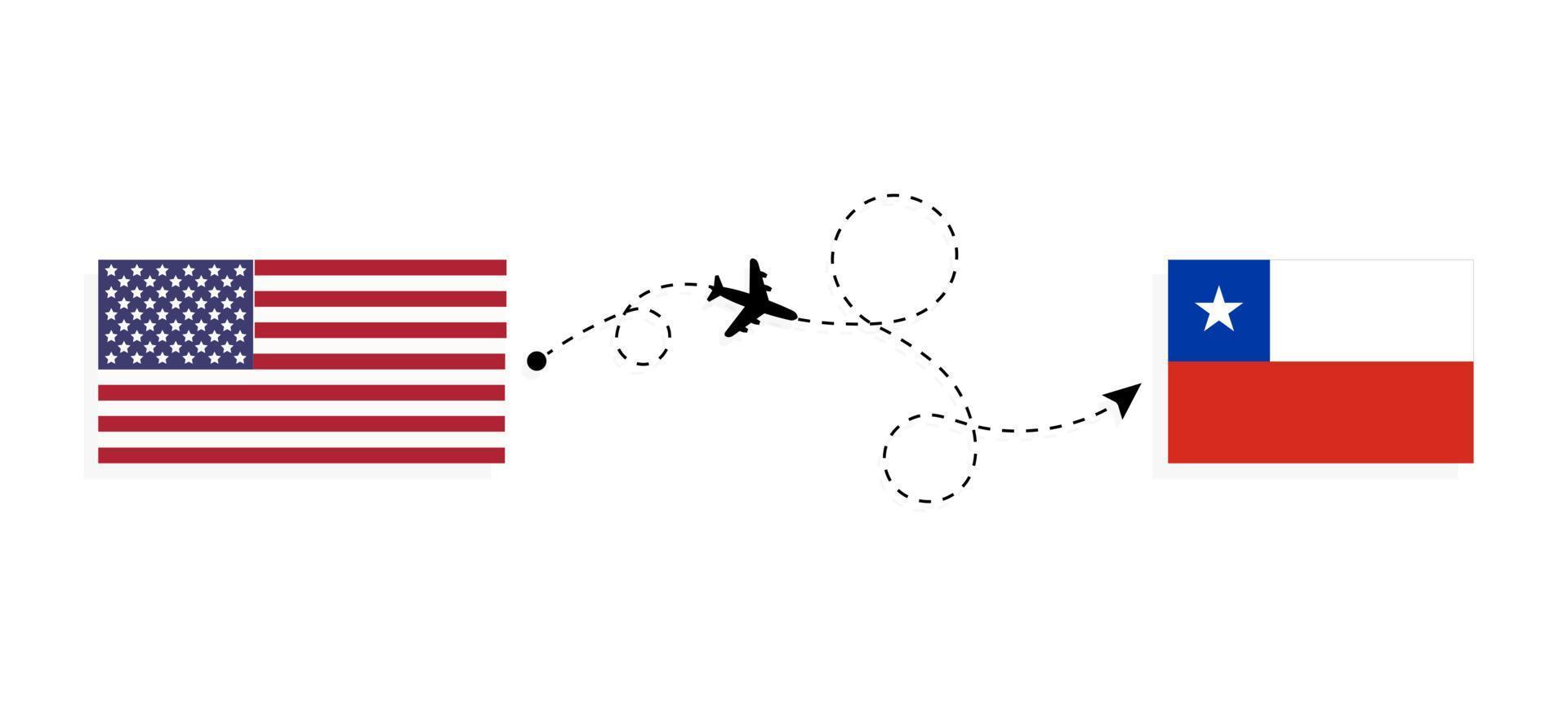 Flug und Reise von den USA nach Chile mit dem Reisekonzept für Passagierflugzeuge vektor