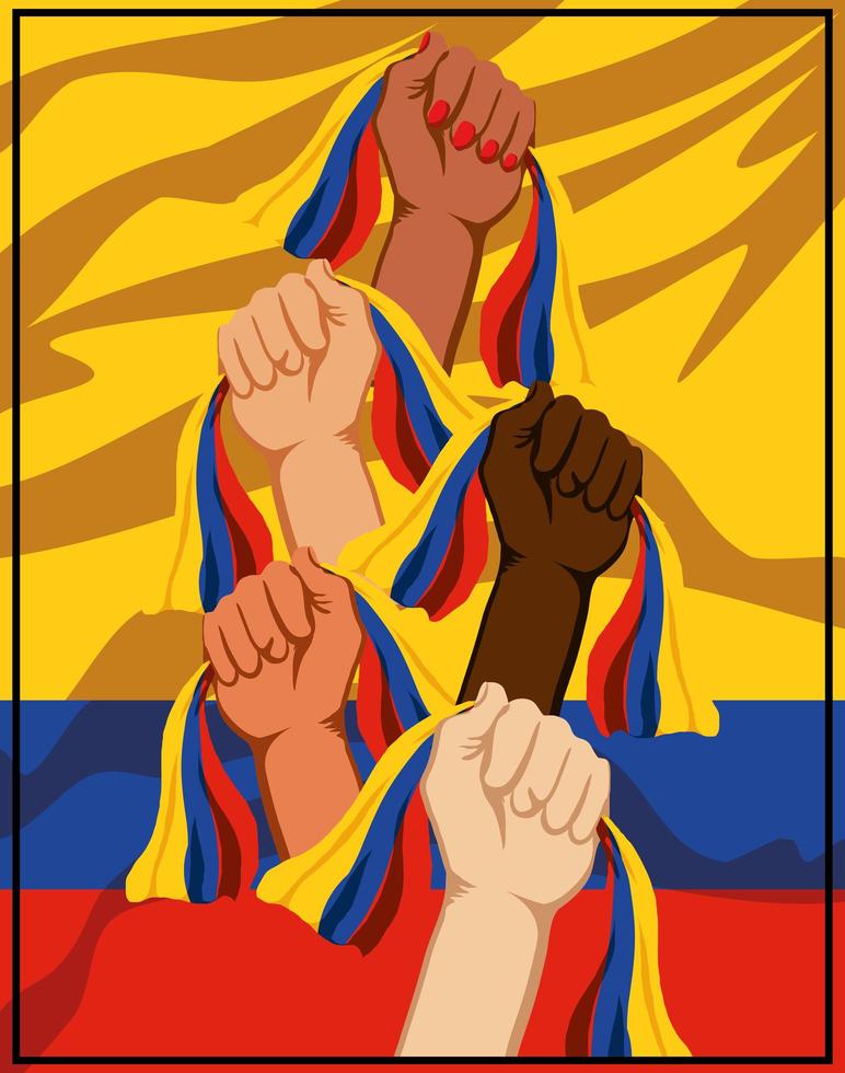 kolumbianische Flaggen erhobene Hand vektor