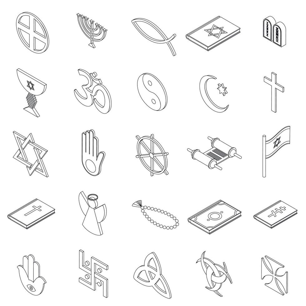 religiösa symboler ikoner set, isometrisk 3d -stil vektor