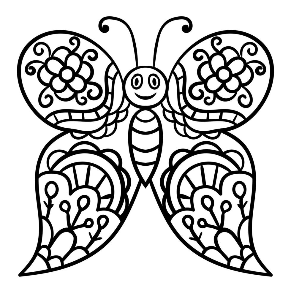 Cartoon-Doodle-Schmetterling für Malbuch auf weißem Hintergrund. vektor