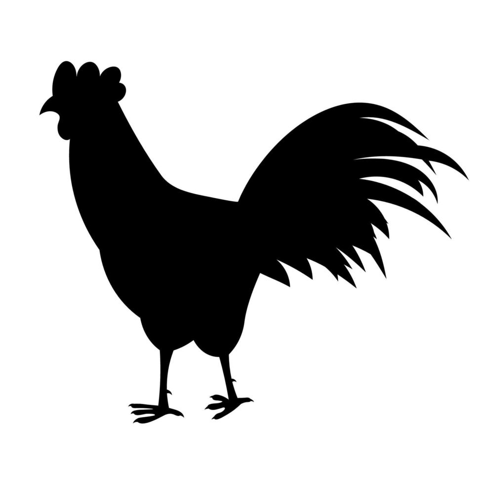 Hahn- oder Hahnsymbolhandzeichnung in Schwarzem. schwarze Silhouette. Hahn auf weißem Hintergrund. vektor