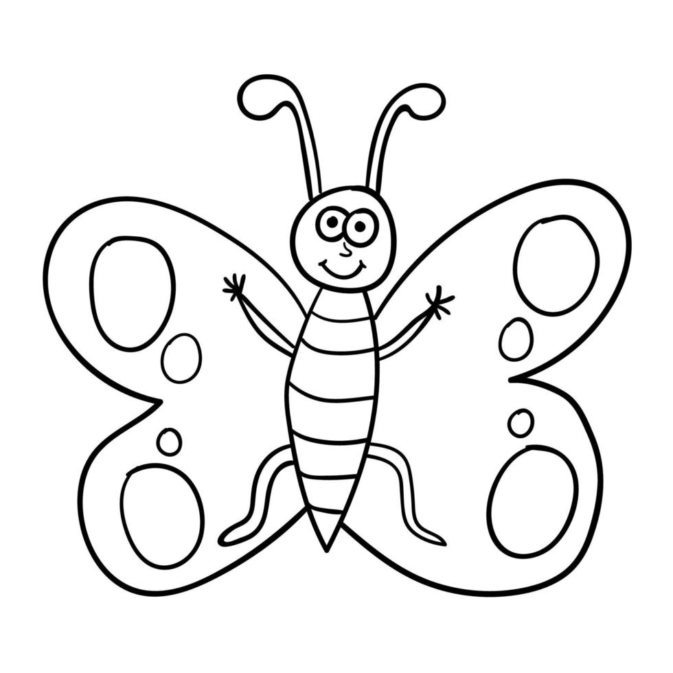 Cartoon Doodle linearer Schmetterling isoliert auf weißem Hintergrund. Insekt. vektor