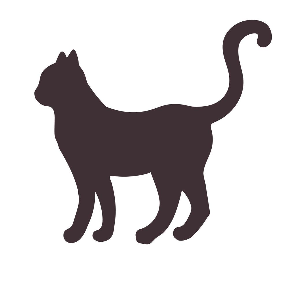 svart silhuett av en stående, gåande katt isolerad på vit bakgrund. vektor