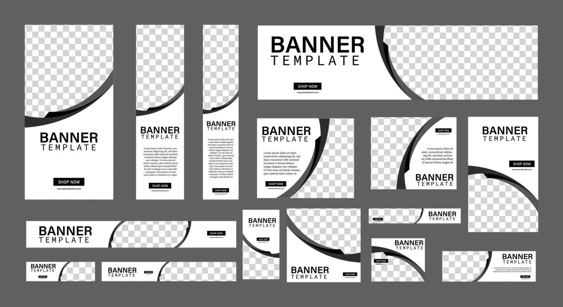 uppsättning kreativa webbbaner av standardstorlek med plats för foton. affärsannonsbanner. vertikal, horisontell och fyrkantig mall. vektor illustration eps 10