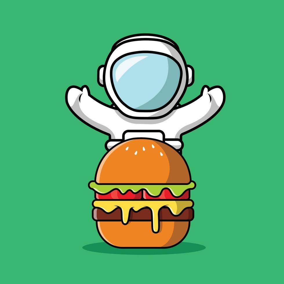 süßer Astronaut mit Burger-Illustration vektor