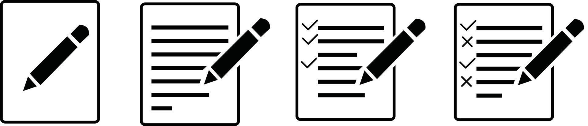 skrivplatta enkla ikoner set. dokumentikon. pappers checklista Urklipp vektor