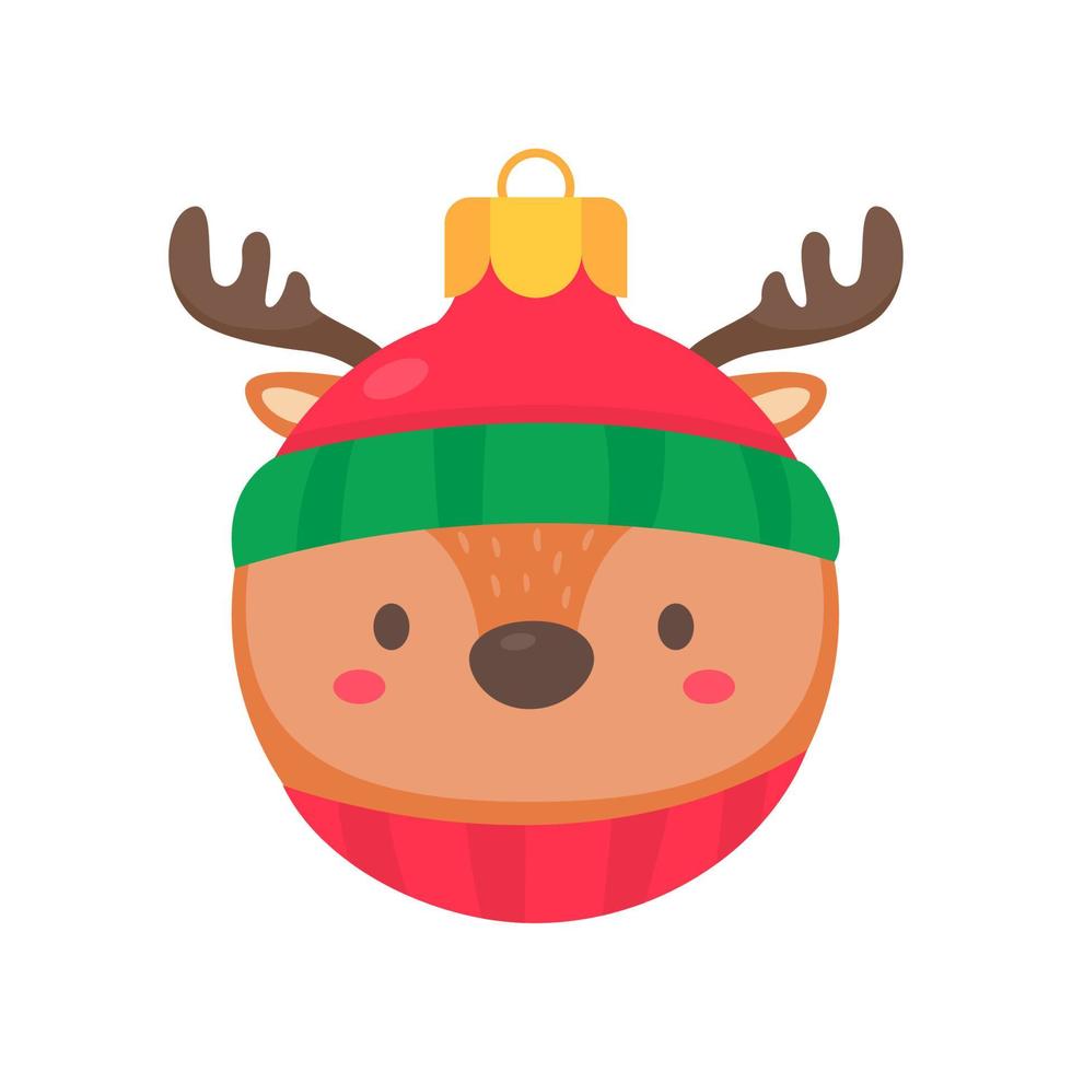 Tiergesichtsweihnachtsball trägt eine rote Wollmütze zur Dekoration an Weihnachten vektor