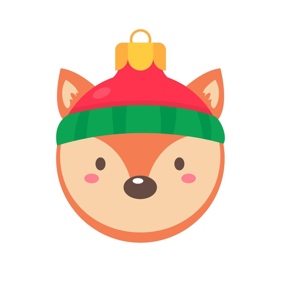 Tiergesichtsweihnachtsball trägt eine rote Wollmütze zur Dekoration an Weihnachten vektor