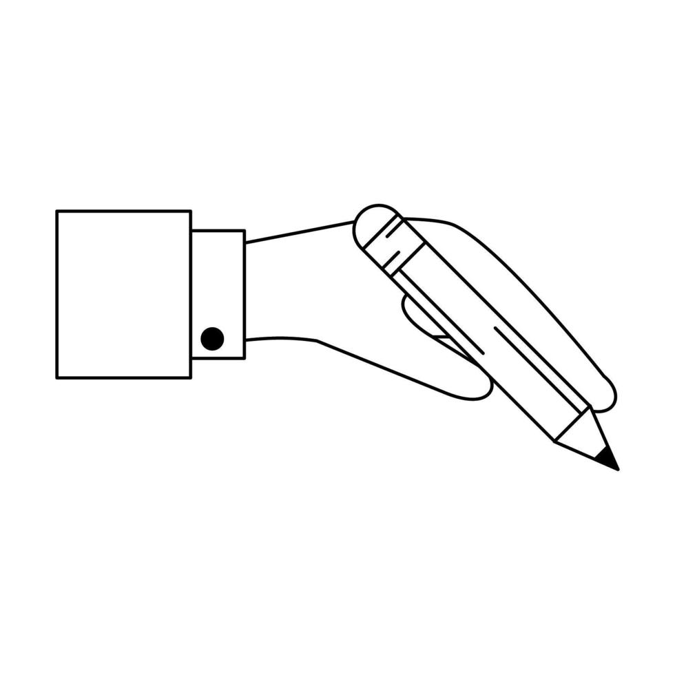 Hand hält Bleistift in Schwarzweiß vektor