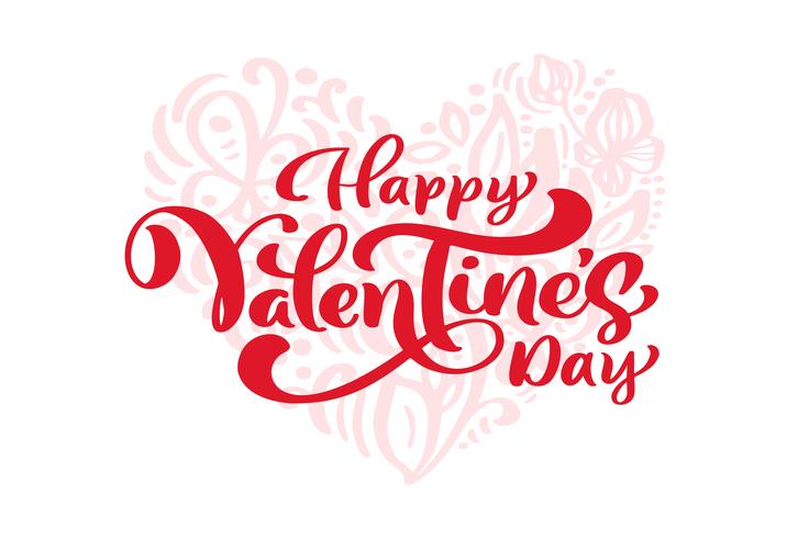 Kalligraphiephrase glücklicher Valentinstag mit Herz hinter vektor