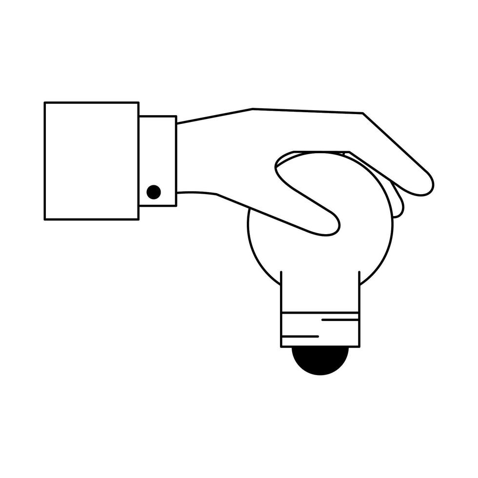 hand som håller glödlampa i svart och vitt vektor