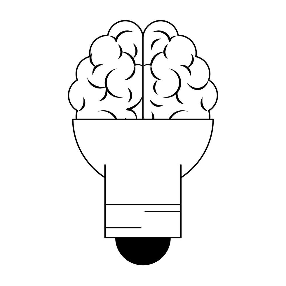 Glühbirne und Gehirn in Schwarzweiß vektor