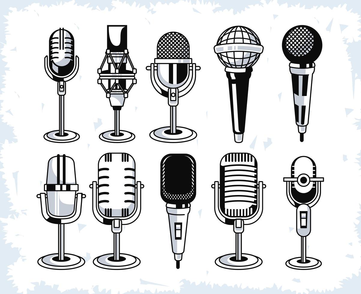 zehn Karaoke-Mikrofone vektor