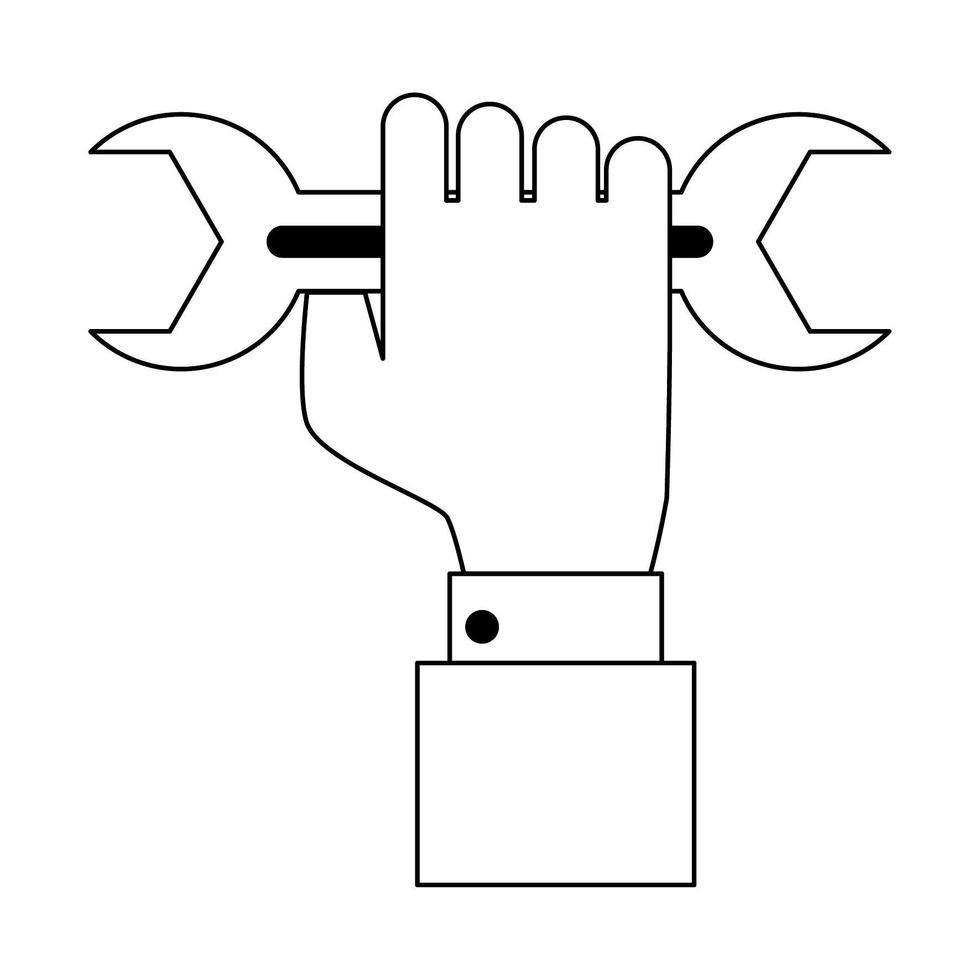 Hand mit Schraubenschlüssel in Schwarz und Weiß vektor