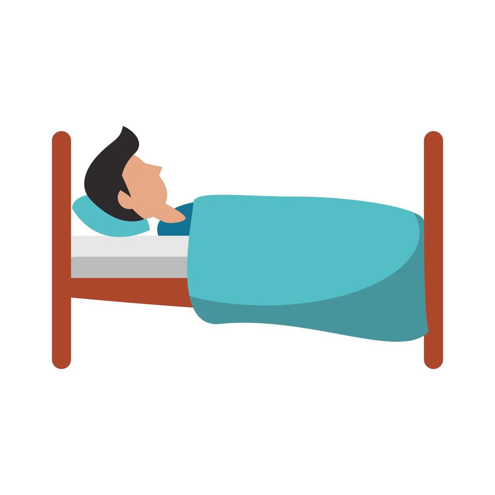 Mann schläft auf dem Bett Seitenansicht Cartoon vektor