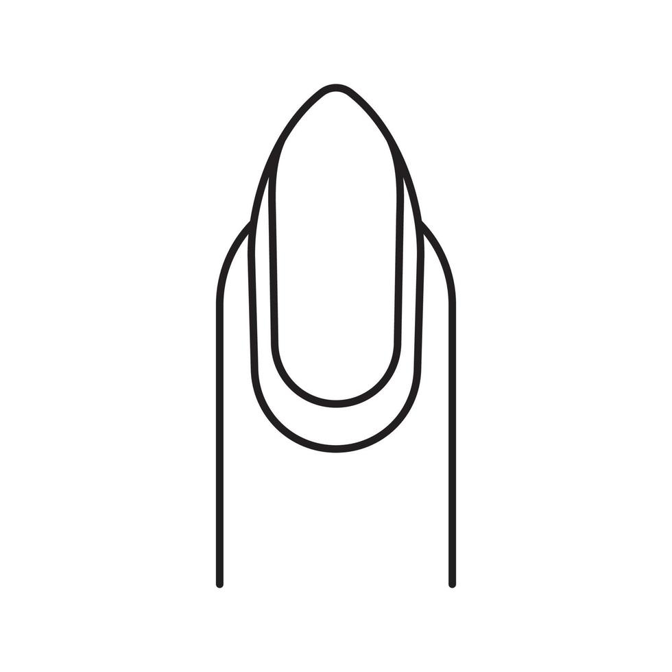 mandelförmiger Nagel mit linearem Symbol für die umgekehrte Mondmaniküre. dünne Linie Abbildung. klassische Maniküre. Kontursymbol. Vektor isolierte Umrisszeichnung
