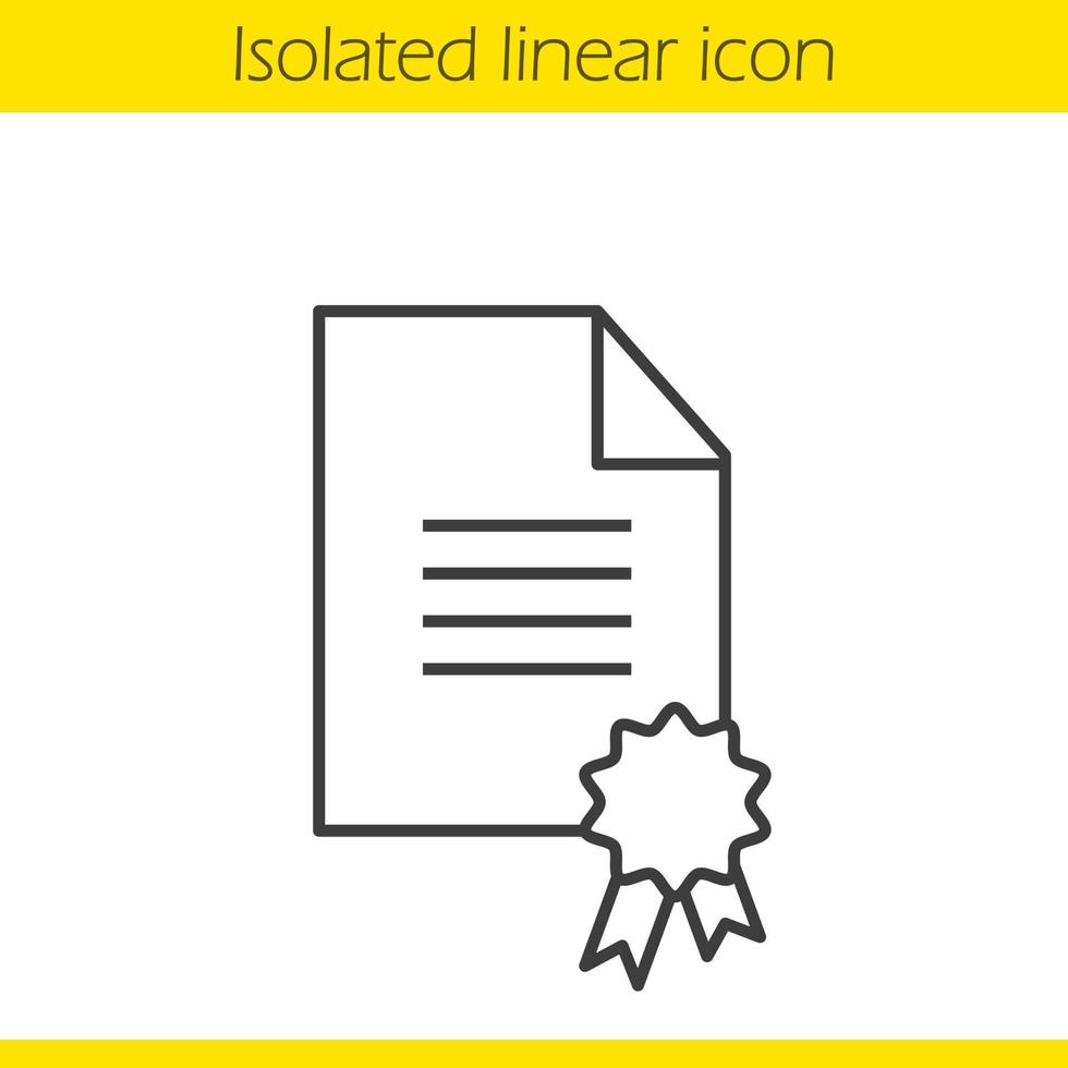 Diplom lineares Symbol. dünne Linie Abbildung. Schulzeugnis. Papier mit Siegellack und Krawatte. Kontursymbol. Vektor isolierte Umrisszeichnung