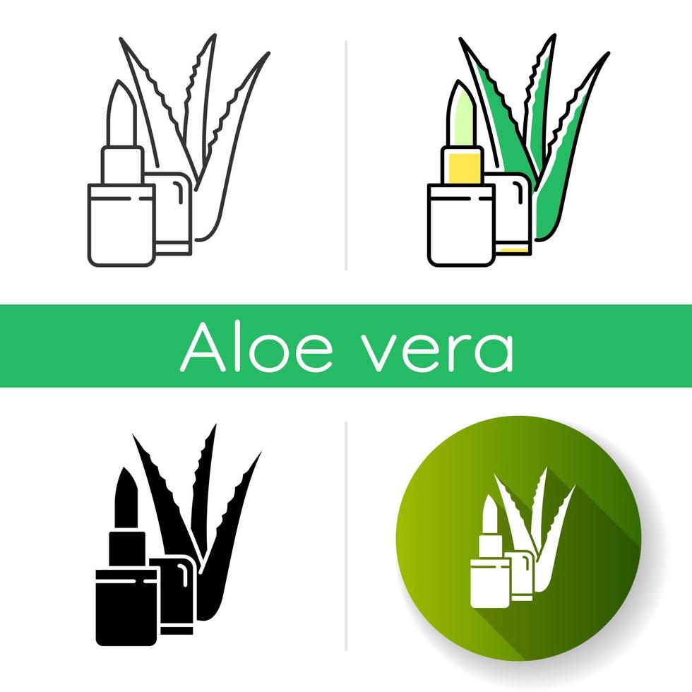 ekologisk läppbalsamikon. ekologisk kosmetika med aloe vera -extrakt. läppvård med medicinska örter. växtbaserad kosmetisk produkt. linjära svarta och rgb -färger. isolerade vektorillustrationer vektor