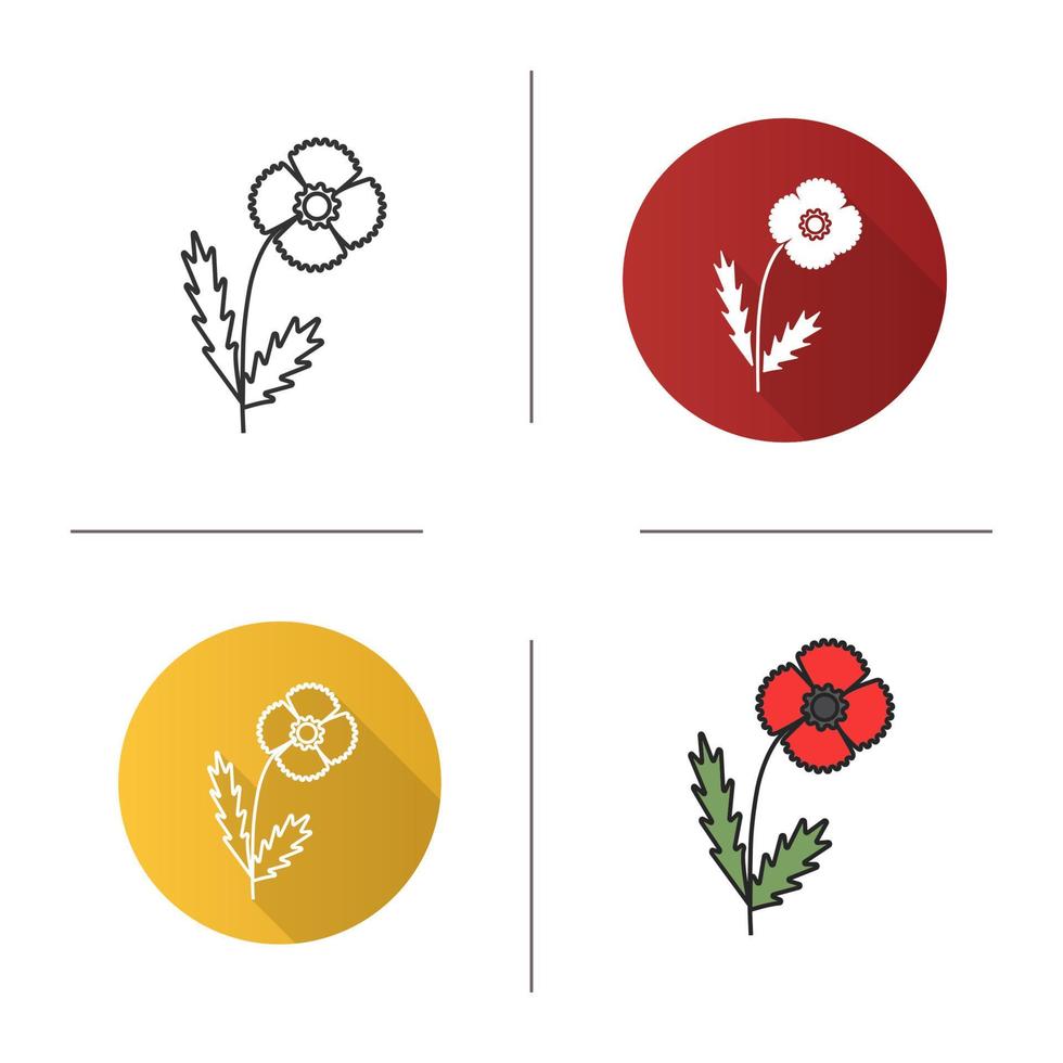 Mohnblume-Symbol. flaches Design, lineare und Farbstile. isolierte vektorillustrationen vektor