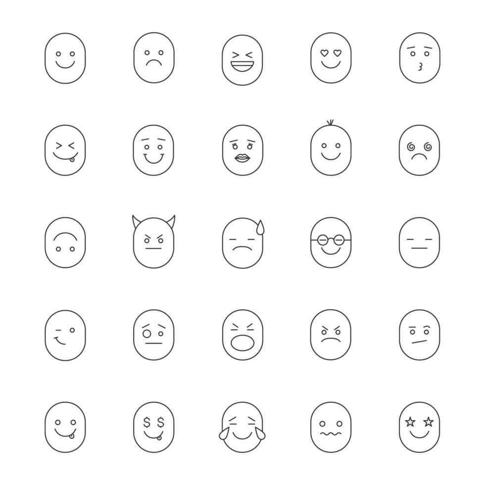 Smileys lineare Symbole gesetzt. Emoticons. Gefühle, Emotionen. dünne Linienkontursymbole. isolierte vektorumrissillustrationen vektor