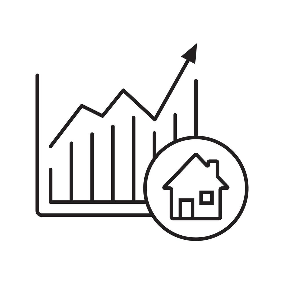 Lineares Symbol für das Wachstum des Immobilienmarktes. dünne Linie Abbildung. Preiserhöhung der Häuser. Kontursymbol. Vektor isolierte Umrisszeichnung