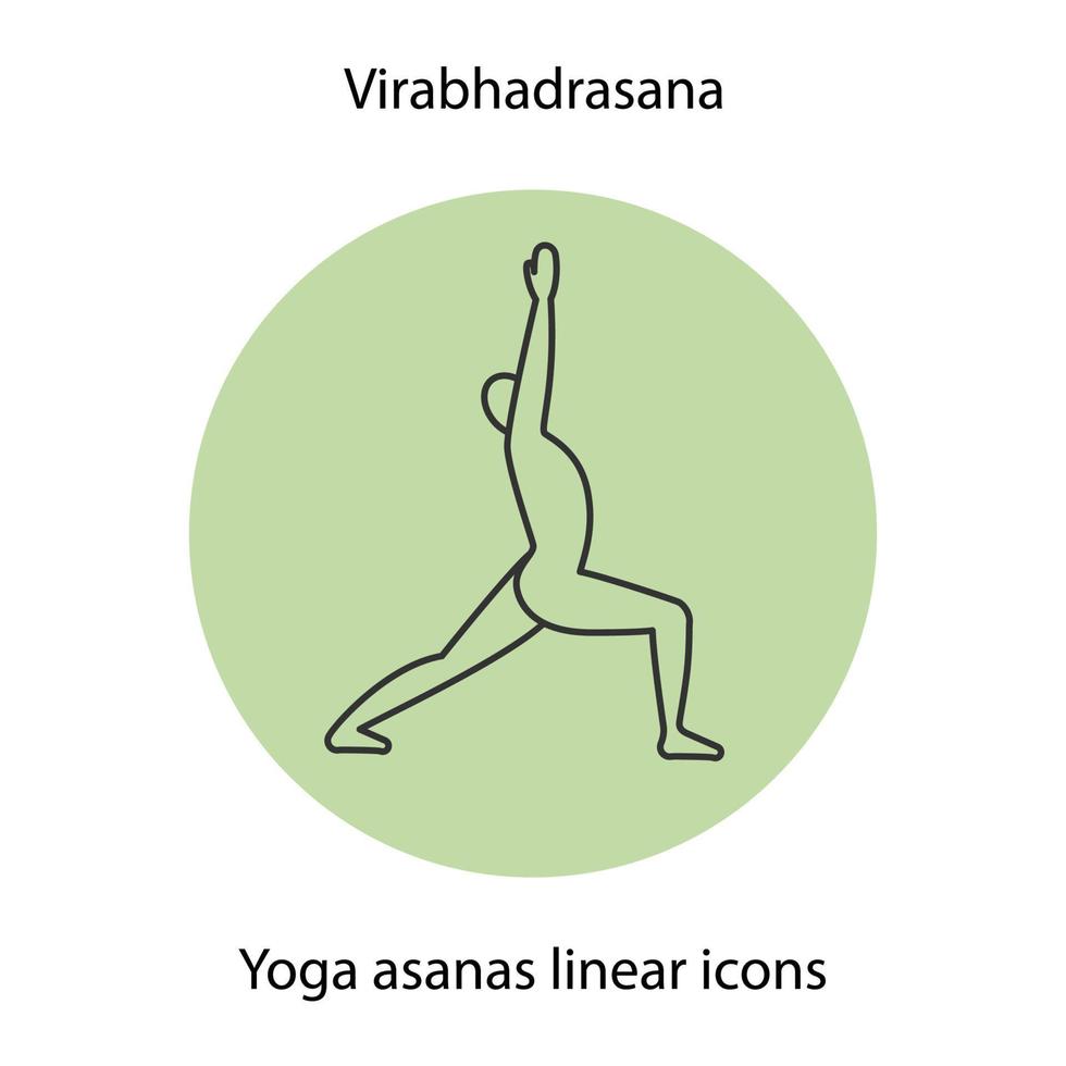 Virabhadrasana Yoga Position lineares Symbol. dünne Linie Abbildung. Yoga-Asana-Kontursymbol. Vektor isolierte Umrisszeichnung