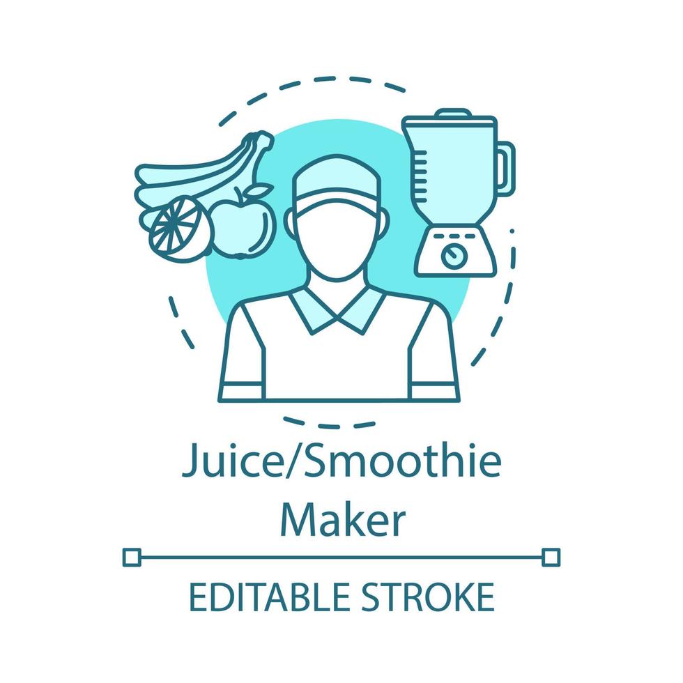 juice, smoothie maker konceptikon. catering, matservicearbetare idé tunn linje illustration. kafé, restaurangpersonal. sommar deltidsjobb. vektor isolerade konturritning. redigerbar stroke